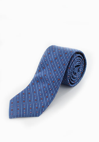 Cravate en soie bleu vagues et pois orangés | Cotton Park