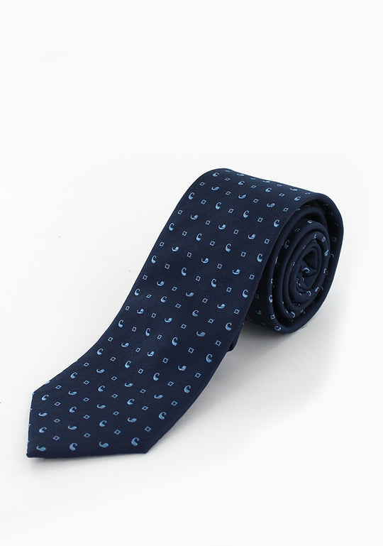 Cravate soie marine petits motifs bleu ciel | Cotton Park