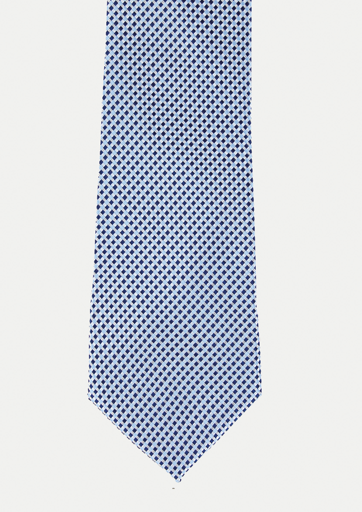 Cravate élégante pour homme de couleur bleu ciel à motifs bleu marine | Cotton Park