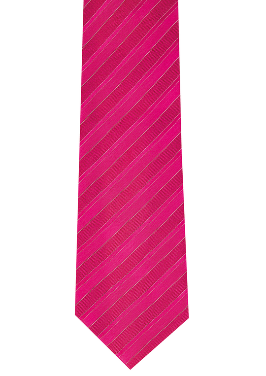 Cravate club en soie rose à rayures rose fuchsia et blancs | Cotton Park
