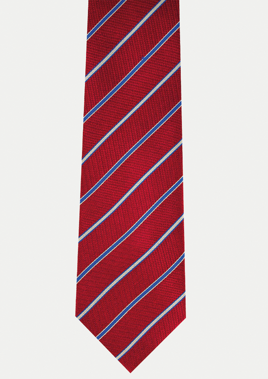 Cravate club en soie rouge à rayures bleus et blancs | Cotton Park