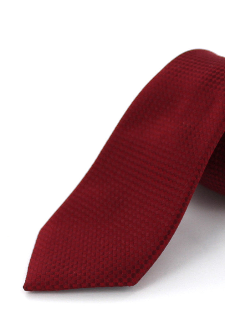 Cravate en soie rouge foncé à damiers losanges | Cotton Park