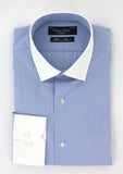 Chemise cintrée rayures bleu col et poignets blanc | Cotton Park