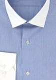 Chemise cintrée rayures bleu col et poignets blanc | Cotton Park