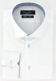 Chemise cintrée blanche opposition bleu à motifs | Cotton Park