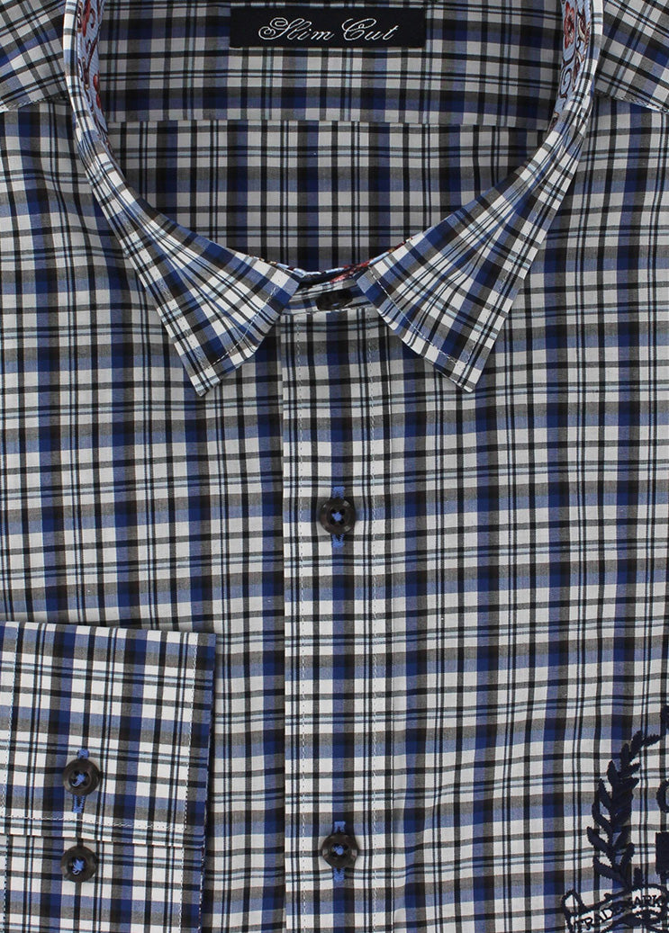 Fitted sport shirt with blue checks 