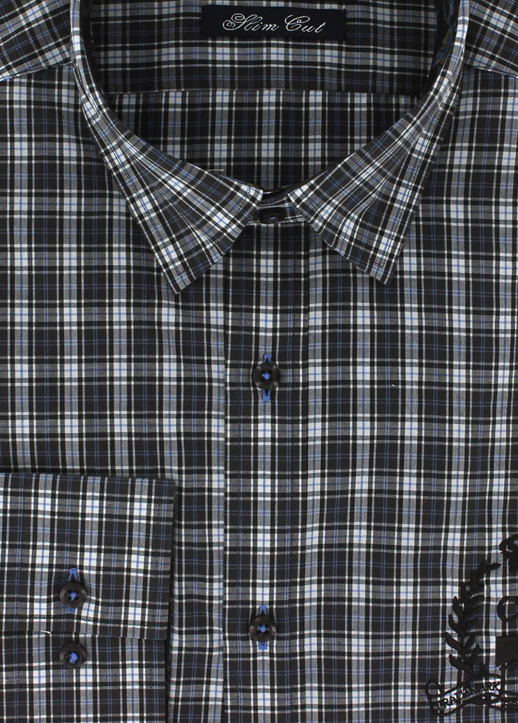 Fitted sport shirt with brown checks 